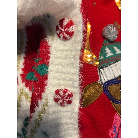 Ugly Christmas Cardigan Sweater - Reindeer Argyle Print Red Size Medium - Picture 4 of 7